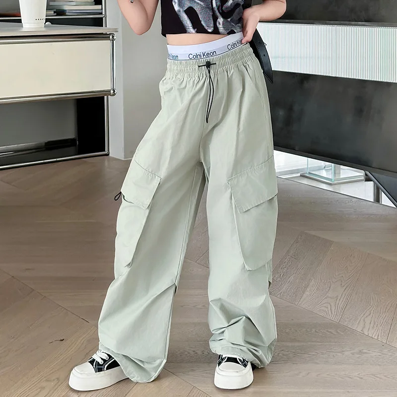 Girls Pants 2024 Summer New Childrens Clothes Girls Baby Foreign Air Loose Straight Tube Anti-mosquito Overalls Casual Simple image 3