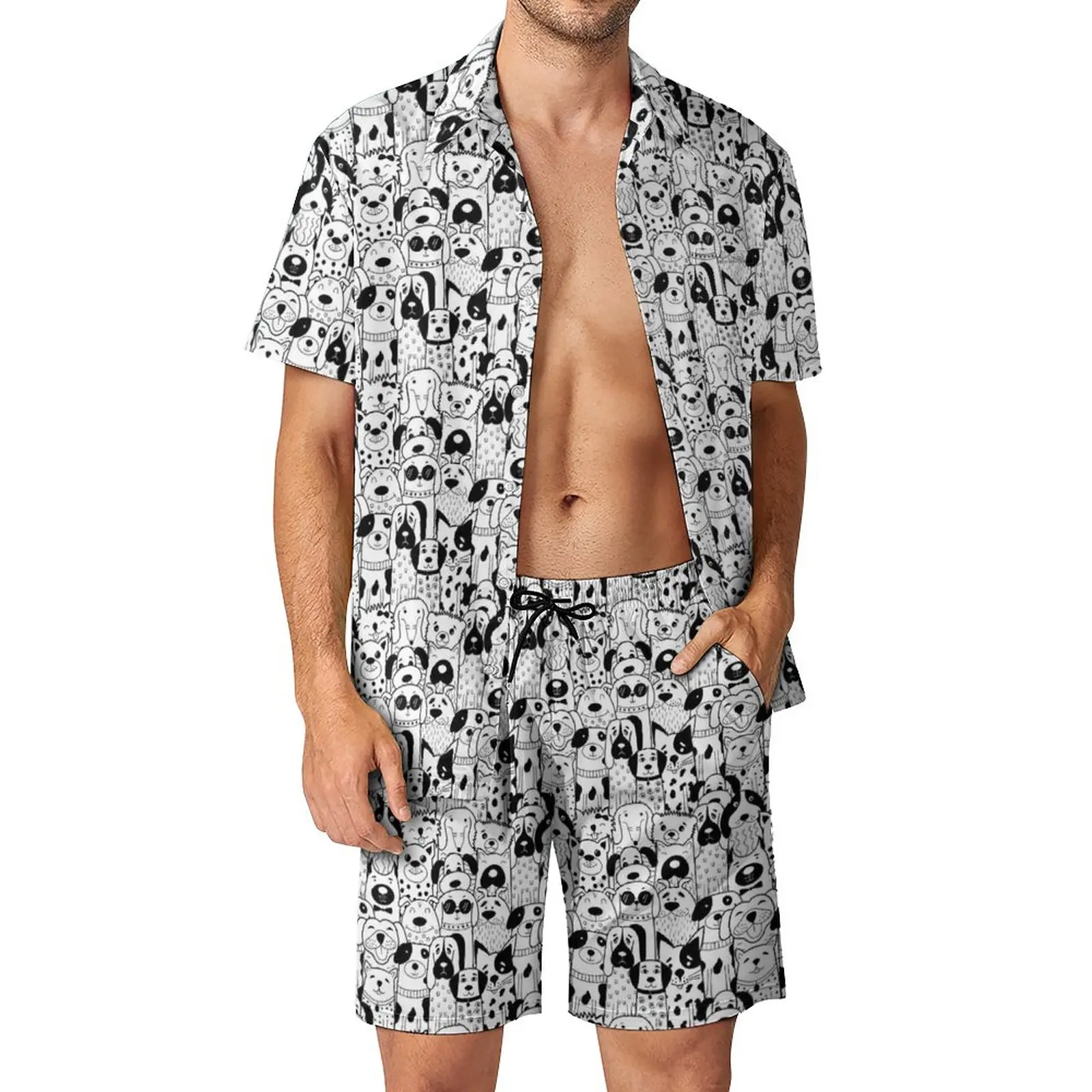 Summer Animal Dog 3D Print Men Shirt Sets Fashion Short Sleeve Shirt Oversized Beach Shorts Streetwear Hawaiian Sets Clothes