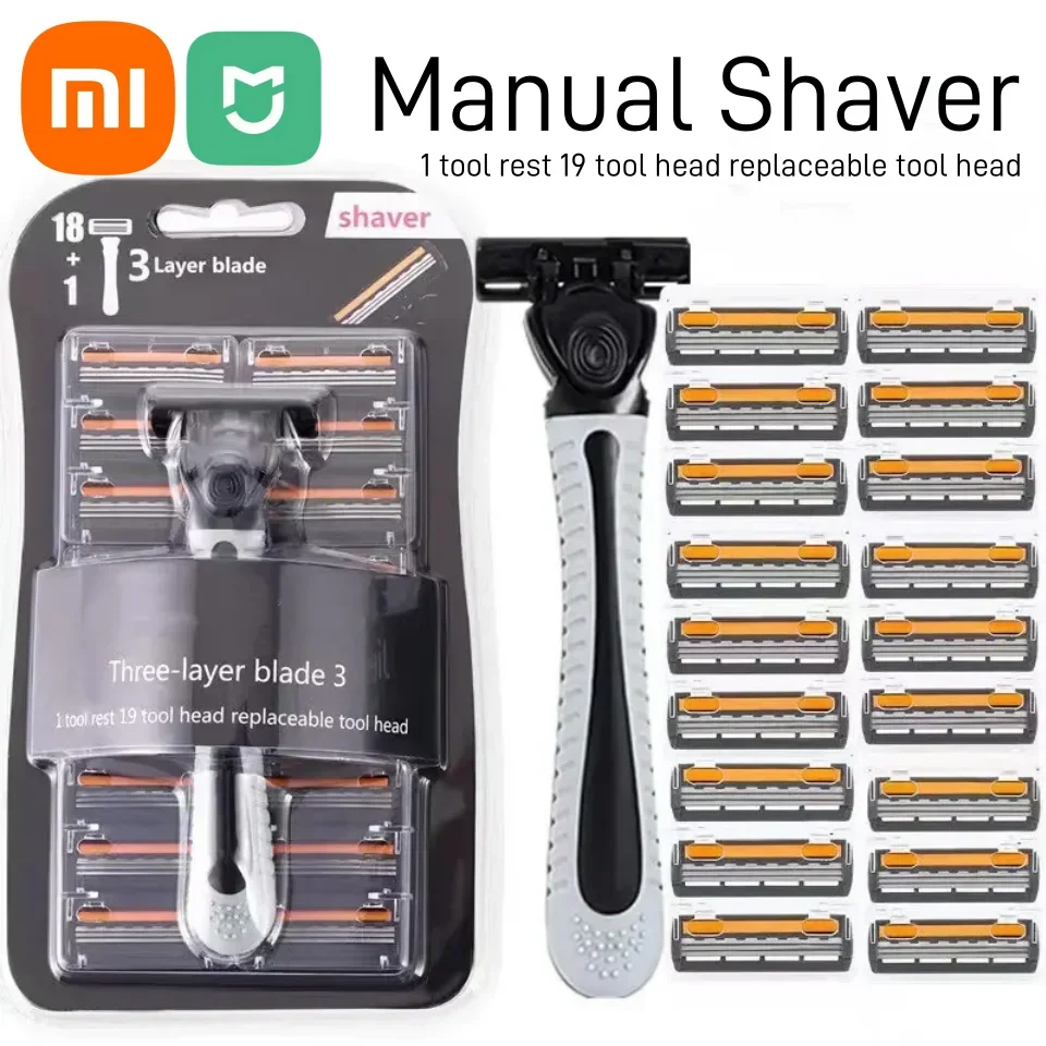 Xiaomi Shaver Brand New Design Men Razor Shaving Three Layer Shaver Reusable Razor Imported Blade 19 Tool Head Replace