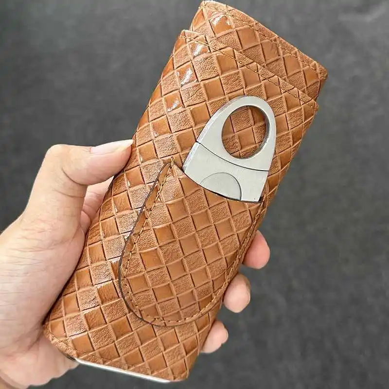 

Портативный прочный кожаный чехол-держатель, 3 чехла для сигар, трубка для путешествий, коричневый хьюмидор для сигар из кедра с резаком для сигар 917