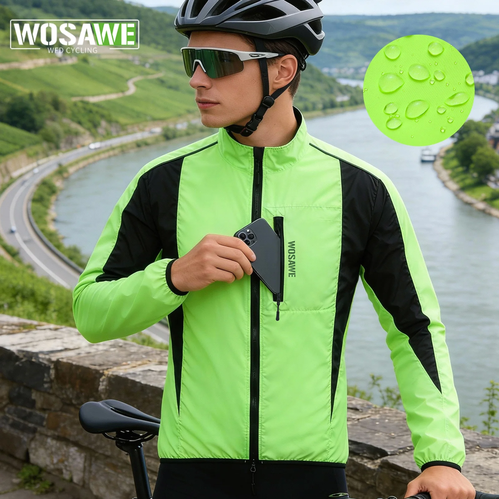 

Велокуртка WOSAWE для мужчин, легкая, компактная, водонепроницаемая, ветрозащитная, для велоспорта, MTB, шоссейных велосипедов