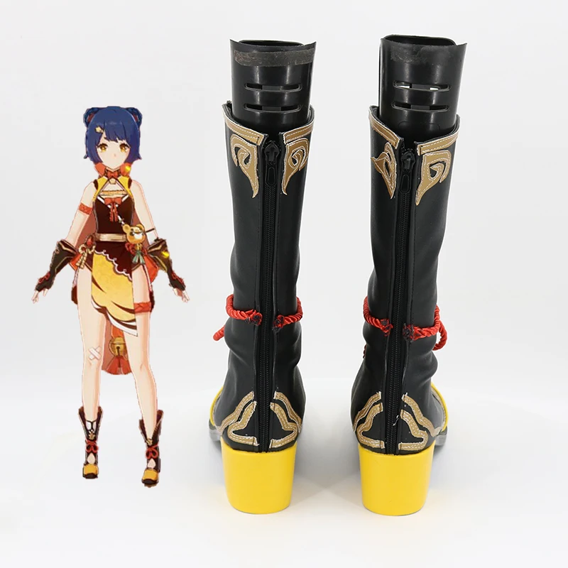 Genshinimpact Xiangling Cosplay Boots, Jeu de bande dessinée pour la fête d'Halloween, Accessoires de costume, Jolies chaussures de style sexy