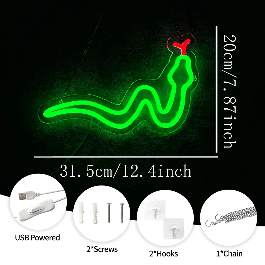 Cartoon Snake Neon Sign,  USB LED Snake Neon Light Wall Decor for Bedroom, Game Room, Halloween Party,  Wall Hanging Art Gift