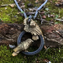 Viking vintage Odin Messenger Double Crow Hollow round pendant necklace for Men Women hip hop punk jewelry