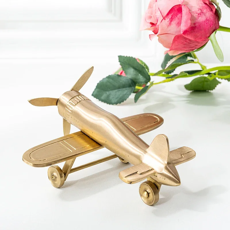 Retro Mini Aircraft Model, Imported Brass, Retro, Study, Office, Desktop Decoration, Vintage Ornament