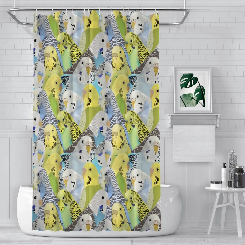 Parakeets Shower Curtains Cute Bird Animal Waterproof Fabric Funny Bathroom Decor with Hooks Home Accessories