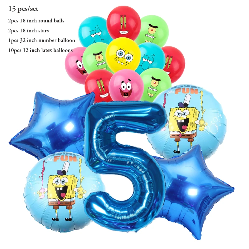 مجموعة بالونات سبونجبوب باتريك ستار مكونة من 15 قطعة، بالونات هيليوم لحفلات أعياد الميلاد، مستلزمات حفلات استحمام للأولاد والبنات #6