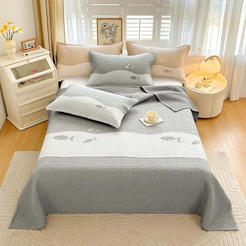 

3 Piece Applique Quilted Cotton Comforter Set - Heavyweight Bed Sheets & Lightweight Summer Quilt - 100% Pure Cotton Bedding