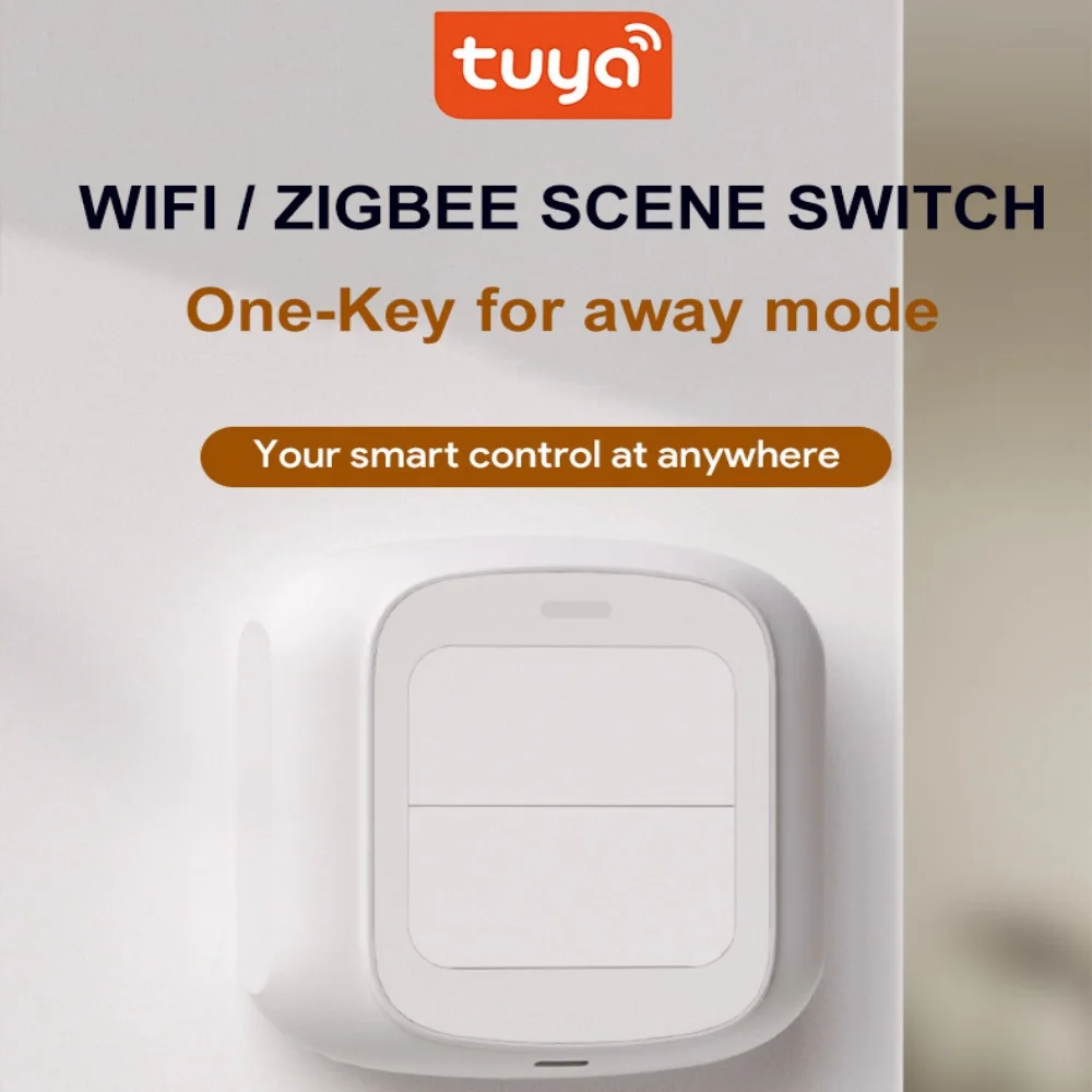 New Tuya WiFi/ZigBee 2 Gang Wireless 6 Scene Switch Push Button Controller Battery Powered Automation Scenario for Tuya Devices