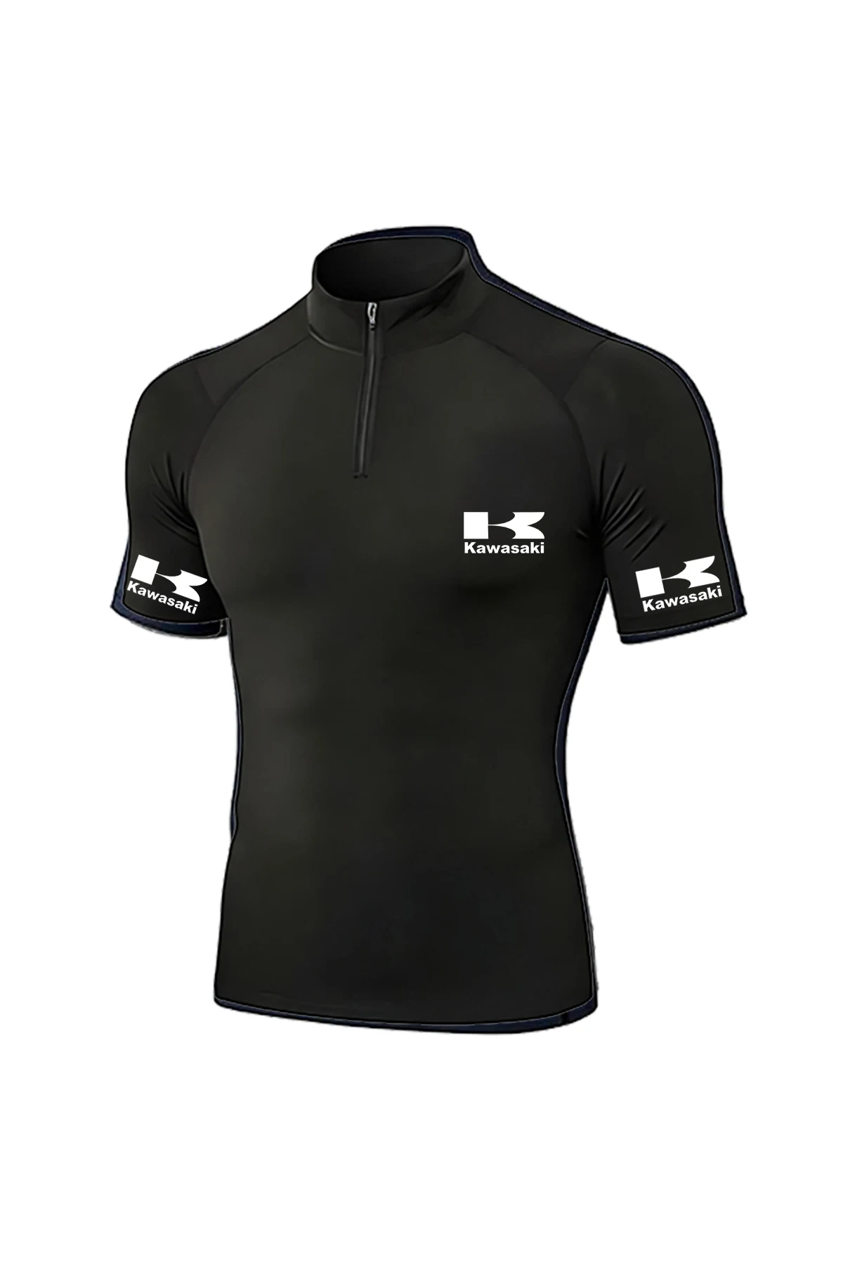 

Men's short sleeved fitness clothes, elastic running speed dry zipper round neck training clothes