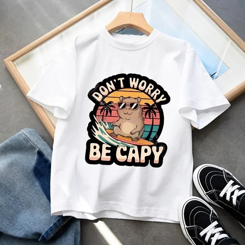 2 0 2 6Capybara Boys Girls Cotton T-shirt Cute Short Sleeves Cartoon Character Print Tops Cool Comfortable Shirts Baby  Gifts