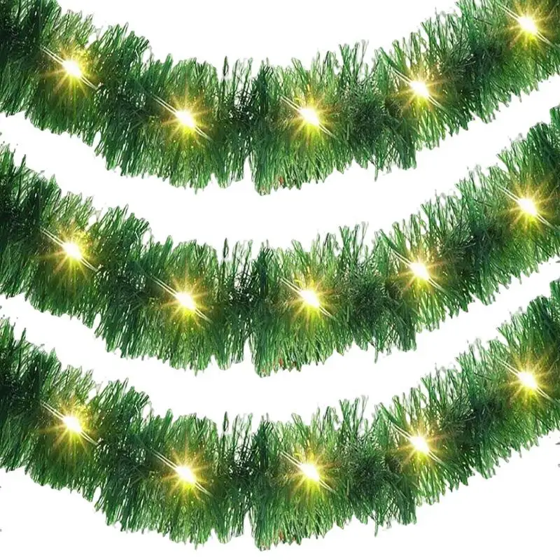 

Christmas Garland LED Light 49.21ft Tinsel Garland Shiny Green Streamers Ornaments Light Strips Twist Christmas Decor With LED