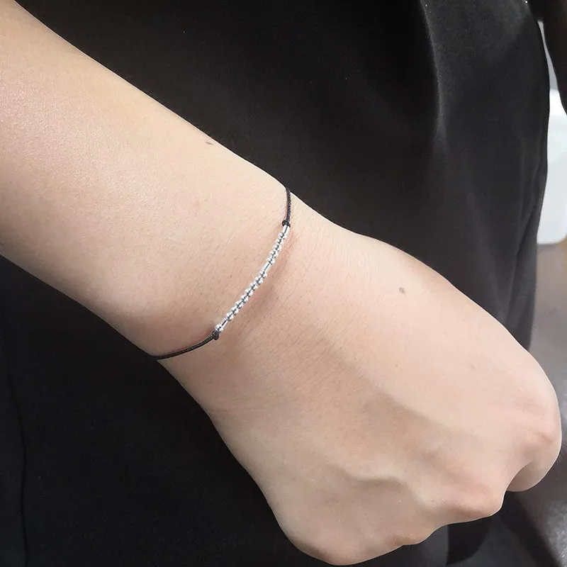 8Seasons Fashion Morse Code Bracelet Charm Beads Rope Bracelet Women Men Silver Color String Adjustable Party Friendship Jewelry