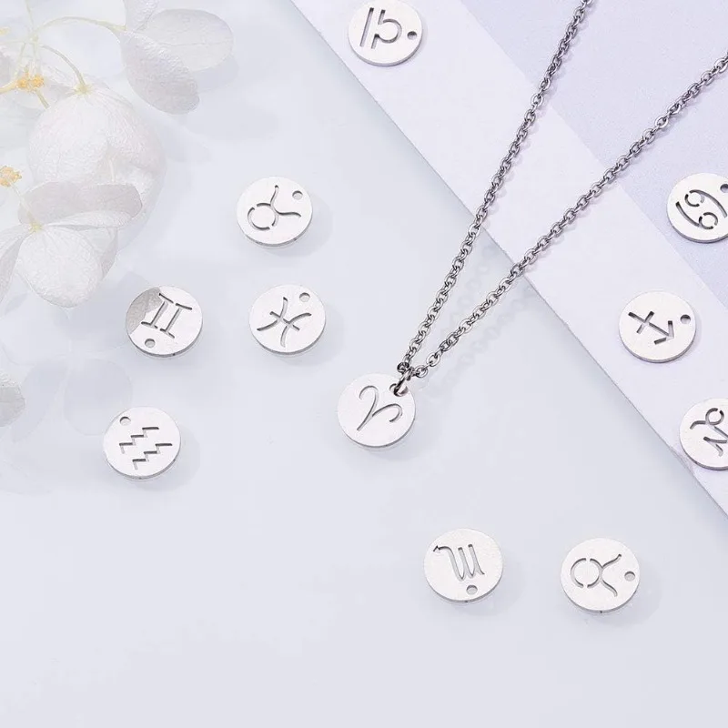 24 قطعة 304 الفولاذ المقاوم للصدأ 12 الأبراج زودياك تسجيل المعلقات سحر علم التنجيم ابراج سحر الخرز DIY بها بنفسك مجوهرات