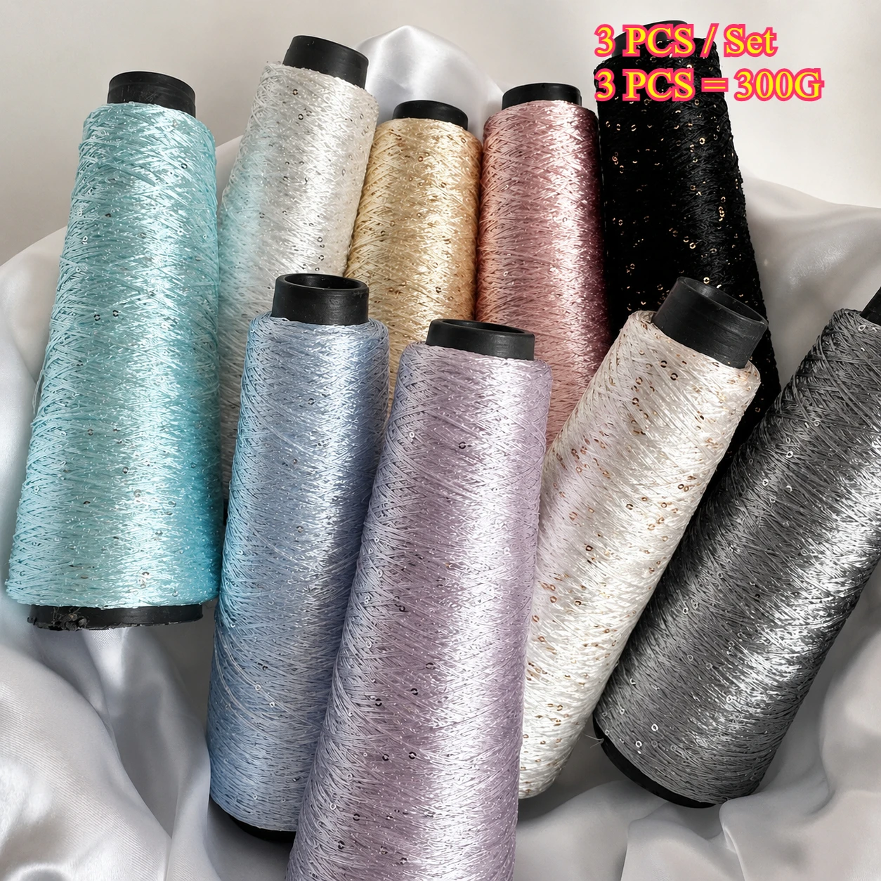 3PCS 300g Sequin Yarn Sparkly Metallic Knitting Crochet Yarn For Sweater Hat Bag Scarves DIY Craft Fancy Shiny Decorative Thread