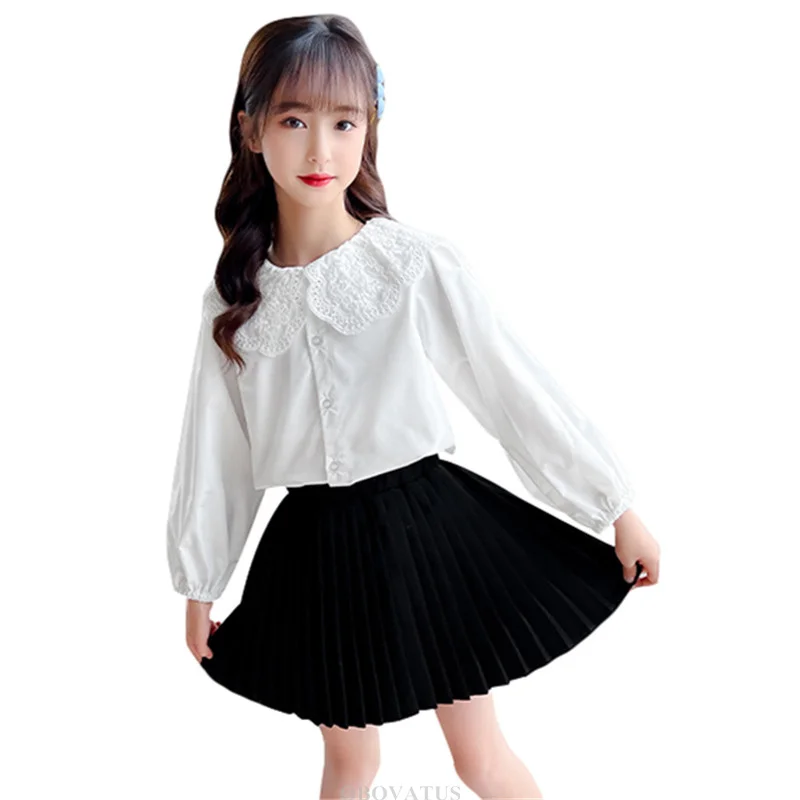 

Preppy Style Kids Girls Clothes Set Blouse And Pleated Skirt 2 Pieces Clothing Suit School Uniform Child JK Style Streetwear