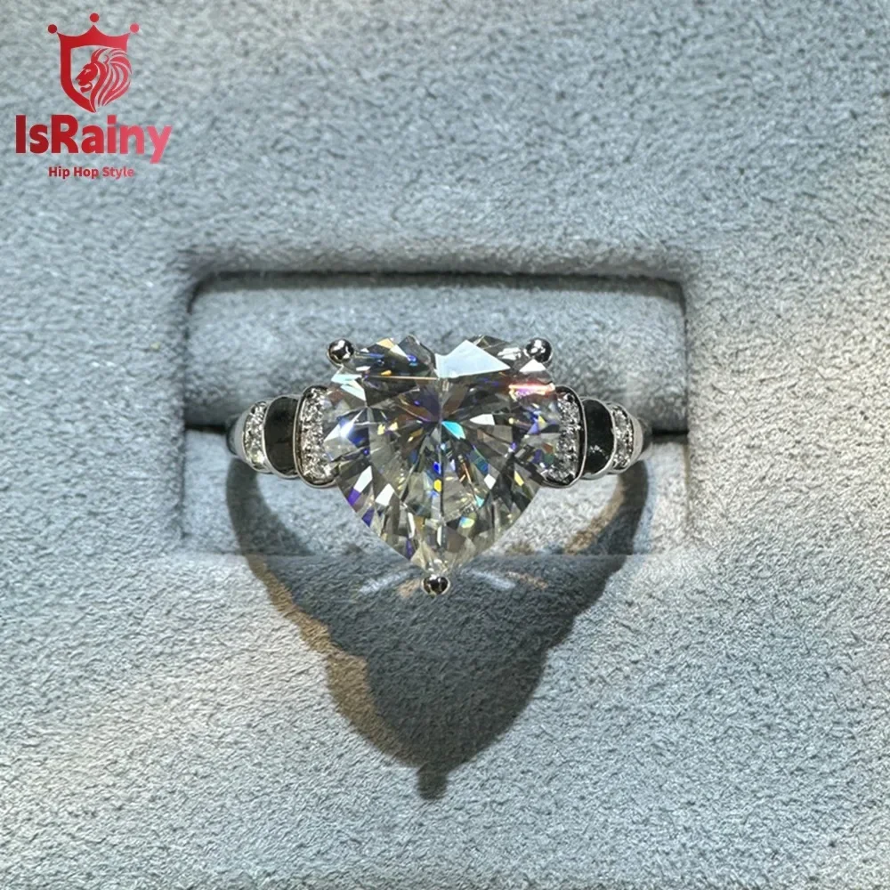 IsRainy Solid 925 Sterling Silver 10*10MM Heart 3EX Cut D Moissanite Diamonds Wedding Anniversary For Women Rings Fine Jewelry