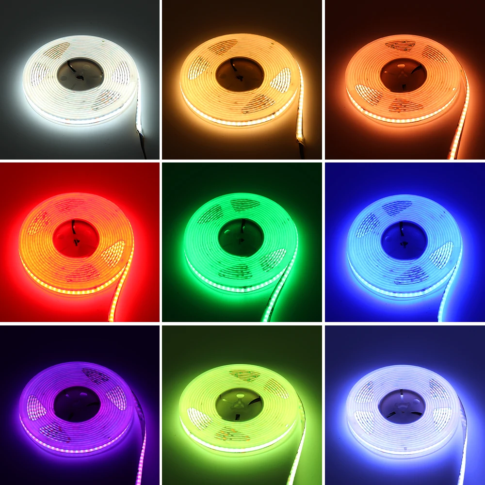 FOB COB RGBCCT LED Light Strip DC24V RGB+3000k+6000k COB Strip Light 6Pin Flexible LED Tape High Density Linear Light Room Decor