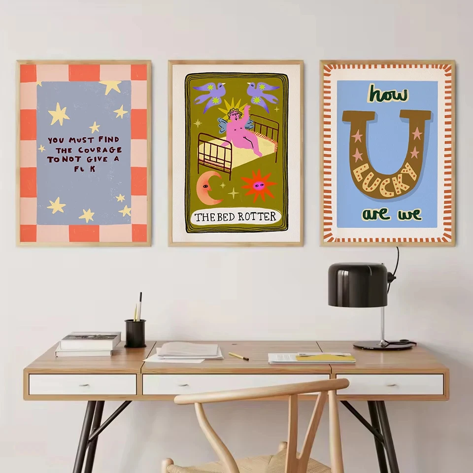 Colorful Humorous House Slogan Mental Quotes Illustration Nordic Poster Canvas Painting Wall Art Pictures Home Bathroom Decor