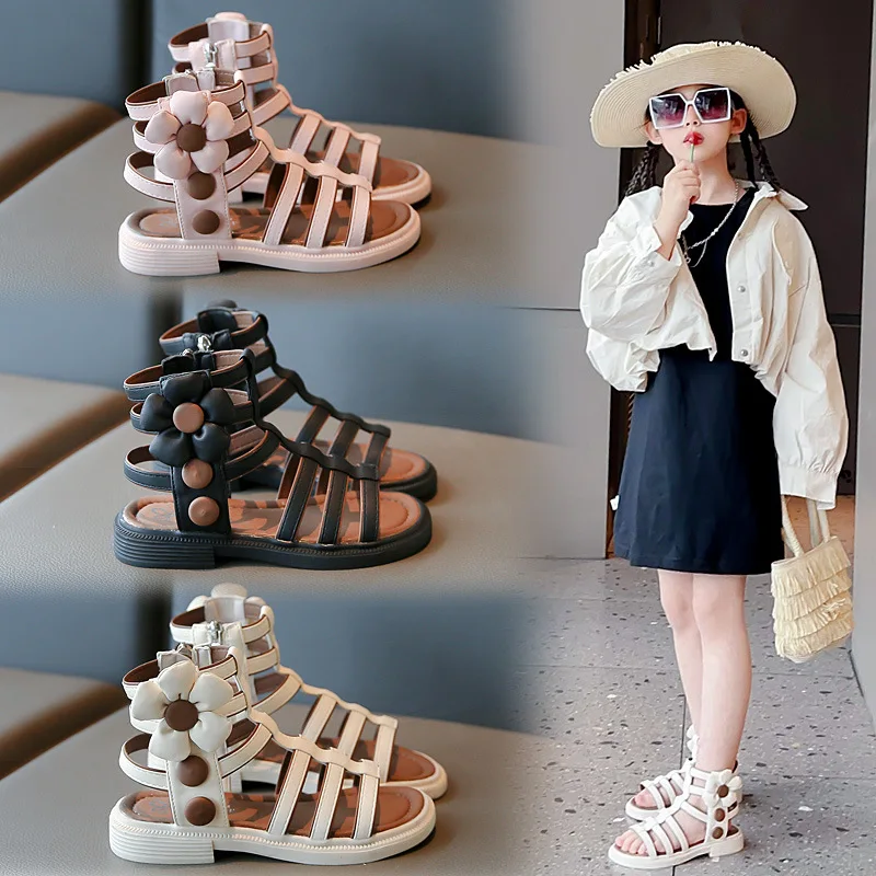 

Girls' Sandals 2024 Summer New Girl Fashion Casual Sandals Children's Anti slip Soft Sole High Top Sandals Children's Shoes