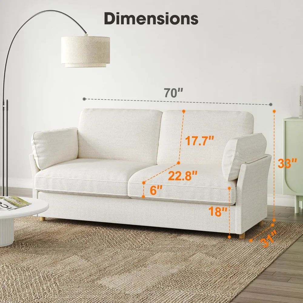 Loveseat Sofa, 70 inch Beige Couch, Modern Comfy Sofa with Deep Seat Soft Cushions, Small Sofa Couches for Living Room