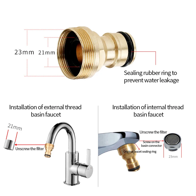 1Pcs 15mm-23mm Universal Kitchen Hose Adapter Metal Faucet Connector Mixer Hose Adapter Tube Joint Fitting Garden Watering Tools