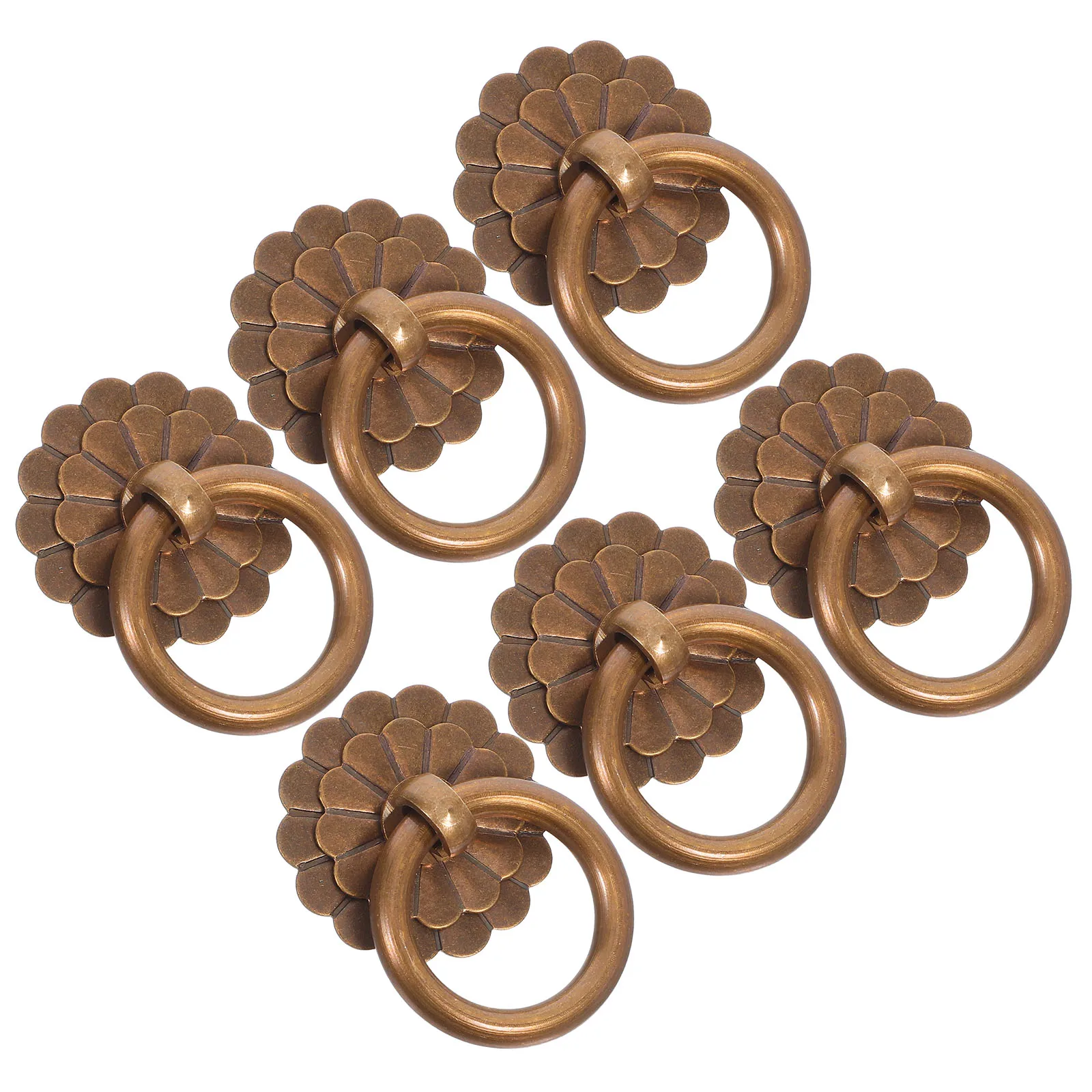 

6 Pcs Ring Brass Handle Cupboard Door Pulls Cabinet Style Handles for Drawers