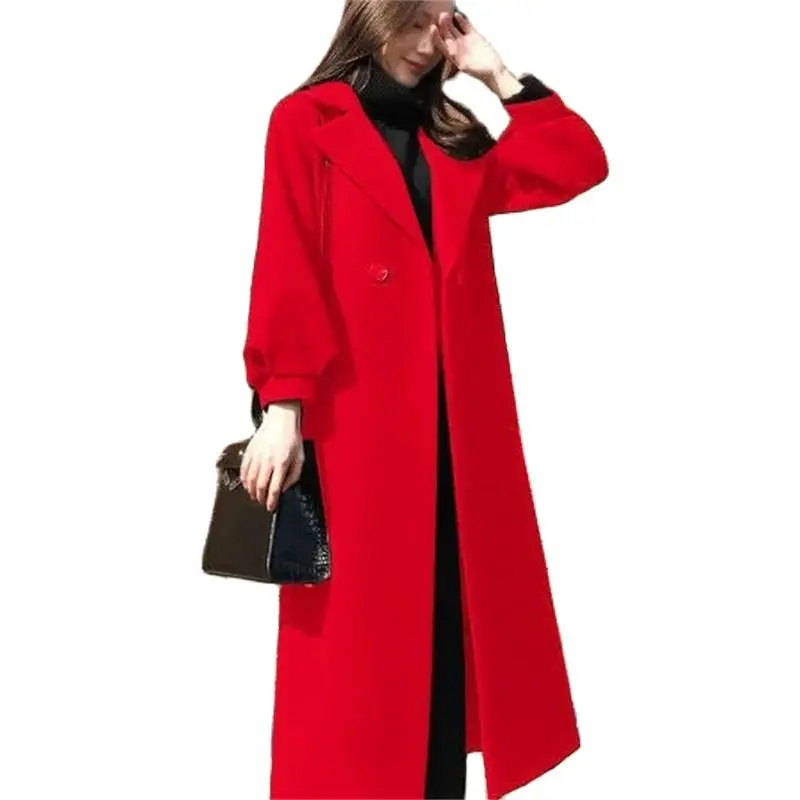 Female Autumn  Winter Woolen Coat Women's 2022 Windbreaker Women's Long Over The Knee Loose Thick High-end Woolen Coat