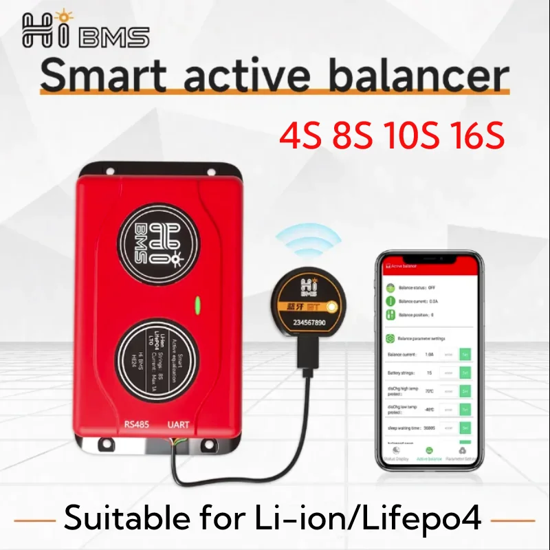 Inteligentny Balancer aktywny 1A LiFePO4 BMS 4S 12V 8S 24V 16S 48V korektor akumulatora litowo-jonowego Bluetooth RV hulajnoga