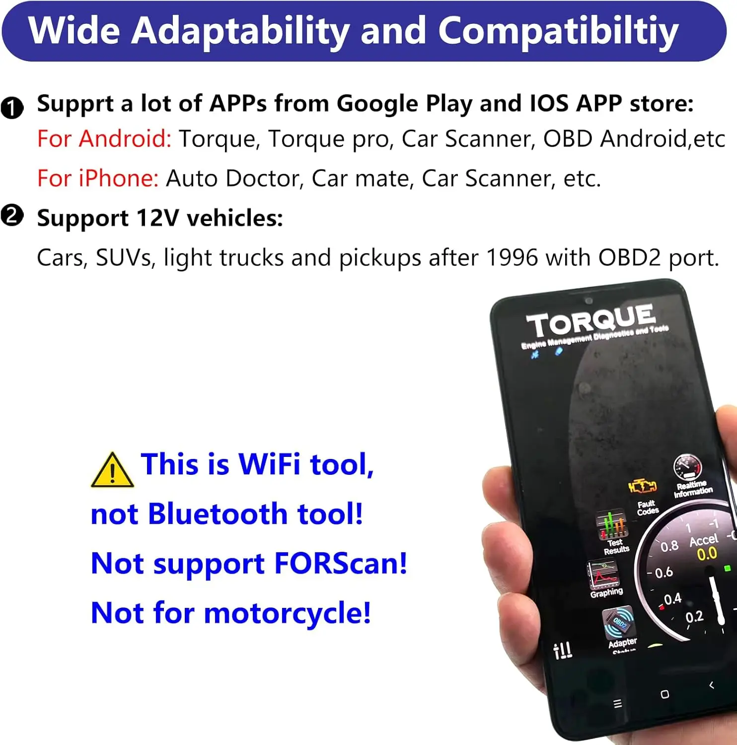 WiFi ELM327 OBD2 Adapter for Android iOS iPhone - OBDii Scanner Code Reader Dongle