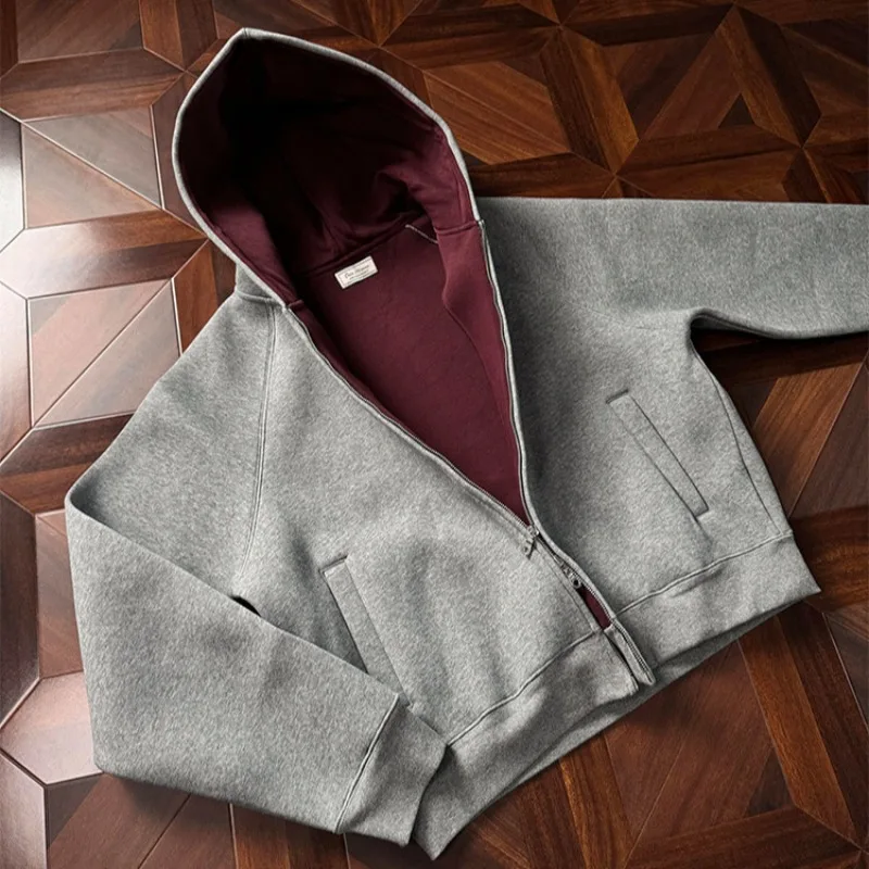 

Новинка 2025 года, короткая толстовка-кардиган, мужская осенняя американская тяжелая куртка контрастного цвета с капюшоном для пар, мужская одежда