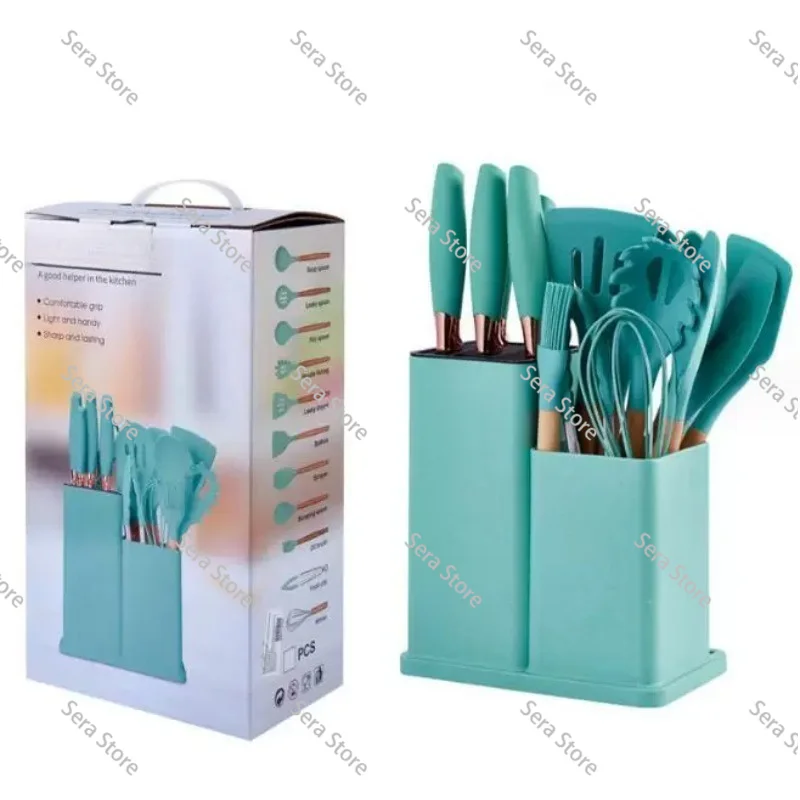Silicone Kitchenware 19-piece Set Non-stick Pan Cooking Spatula with Storage Bucket Knife Combination Set