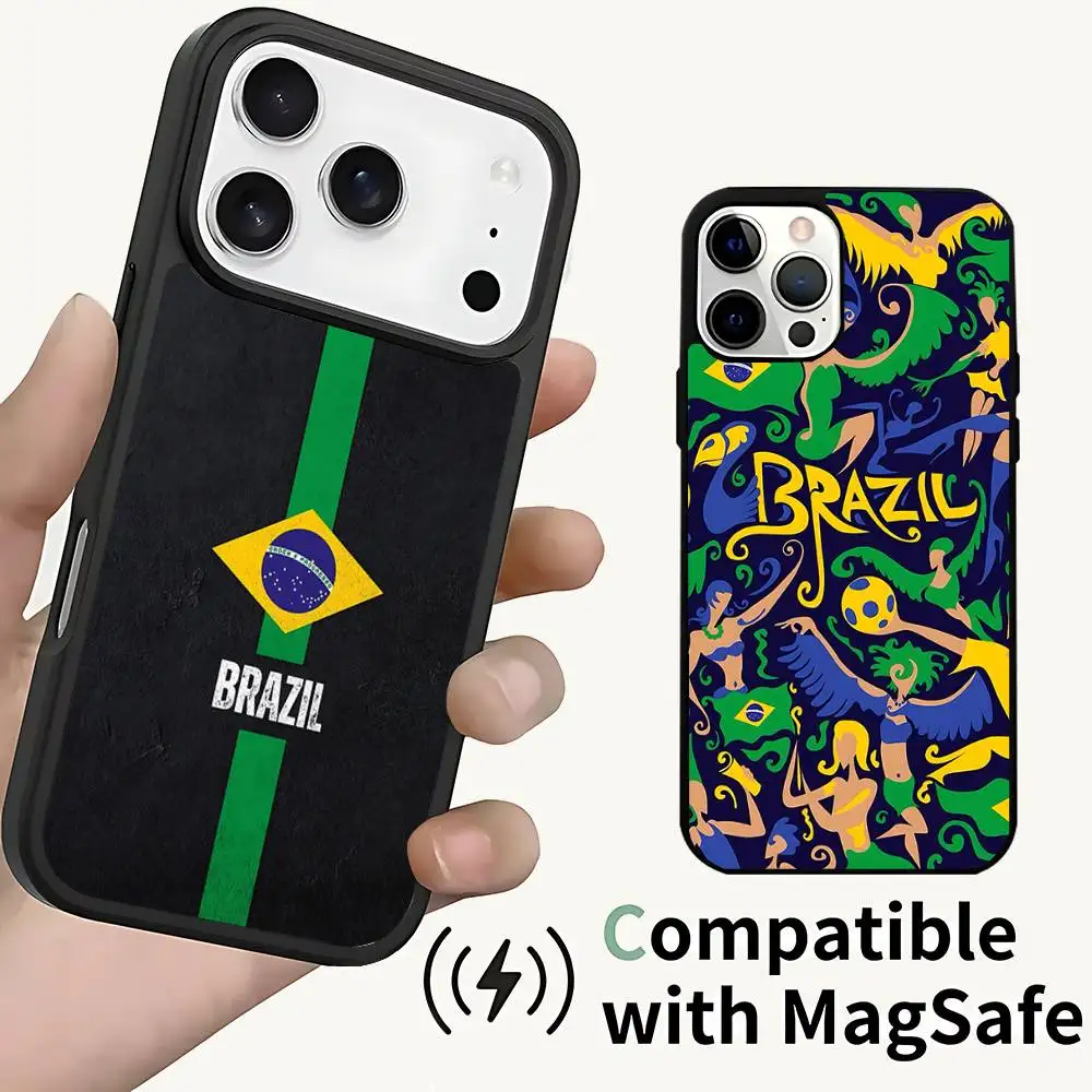 

Brazil Brazilian Flag Magnetic Phone Case For IPhone 14 16 17 13 12 11 15 Pro Max Plus For Magsafe Wireless Charge Cover