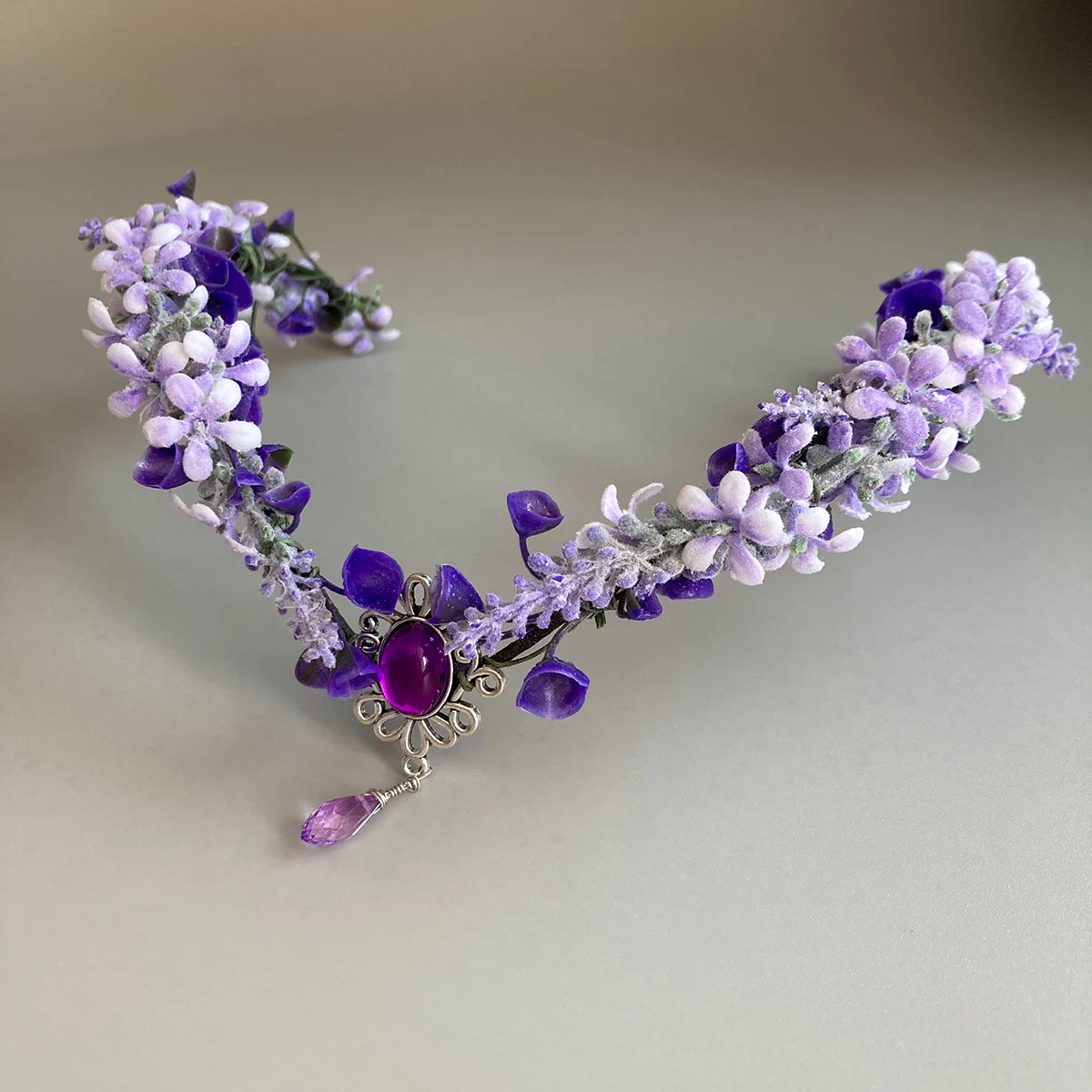 Purple Flower Crown - Handmade Fairy Headpiece Floral Tiara Spring Woodland Circlet for Women Girls Wedding Renaissance Cosplay