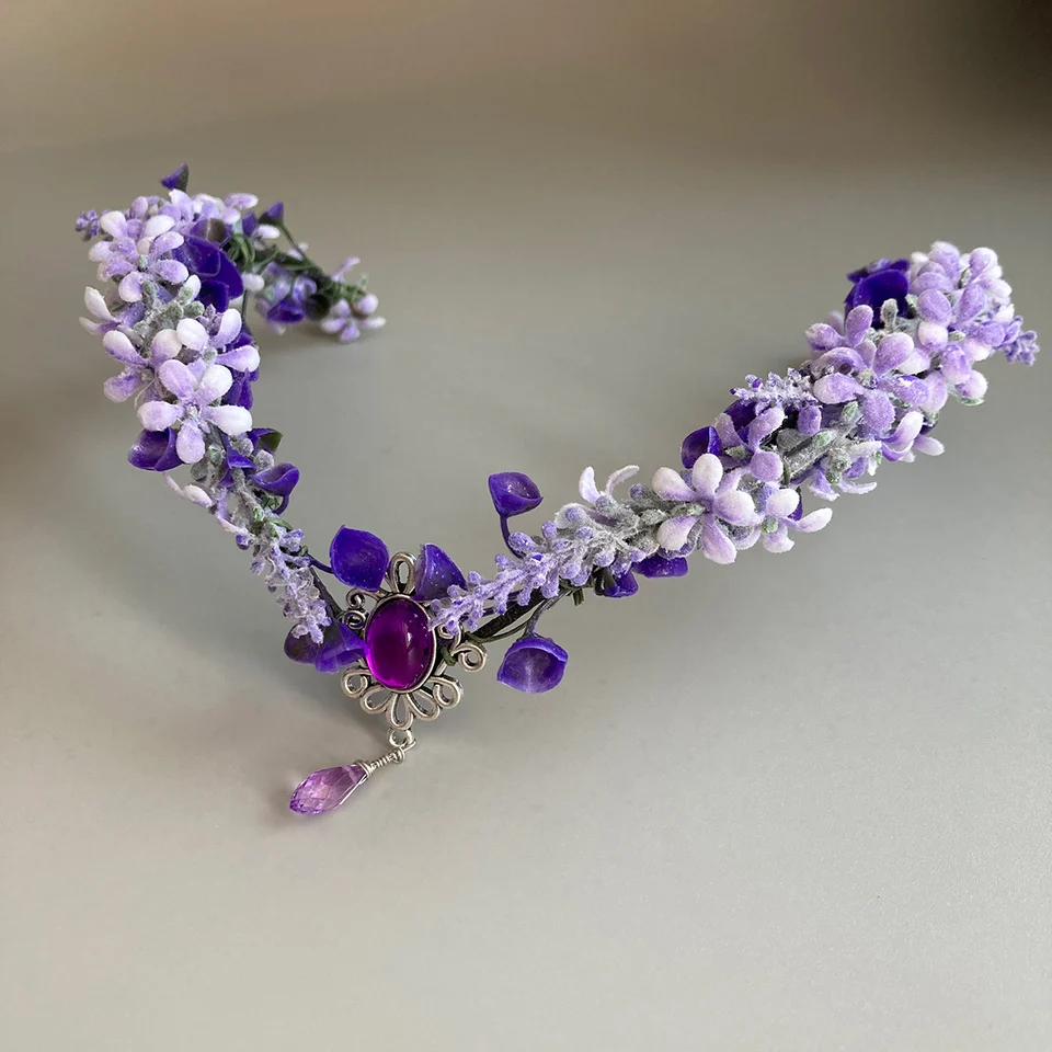 Purple Flower Crown - Handmade Fairy Headpiece Floral Tiara  display picture 1