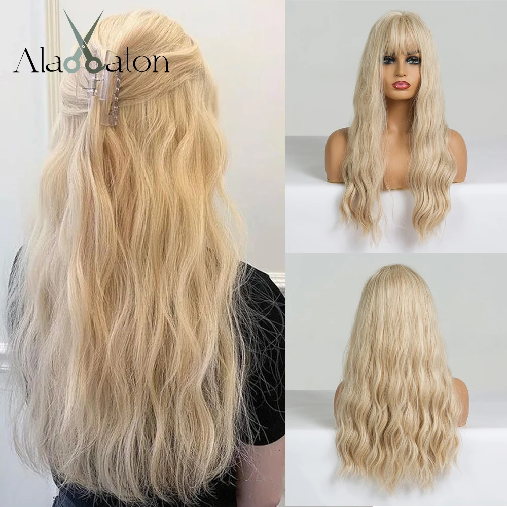 

ALAN EATON Long Brown Natural Wave Synthetic Wigs with Bangs Copper Ginger Hair Wigs for Women Daily Cosplay Use Heat Resistant