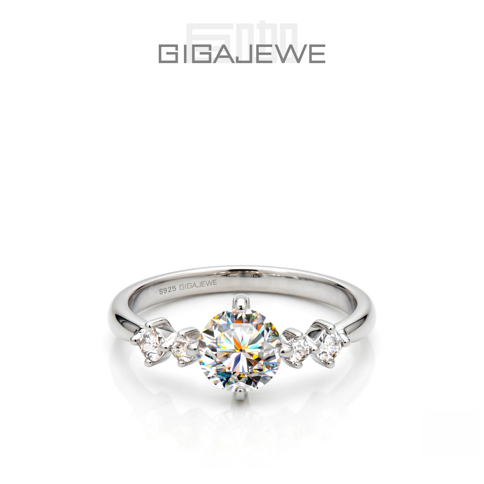 GIGAJEWE Stunning JEWELRY Choice New Moissanite 1.0ct 6.5mm NovaColor VVS1 Round Cut Diamond Test Passed 18K GP 925 Silver Ring