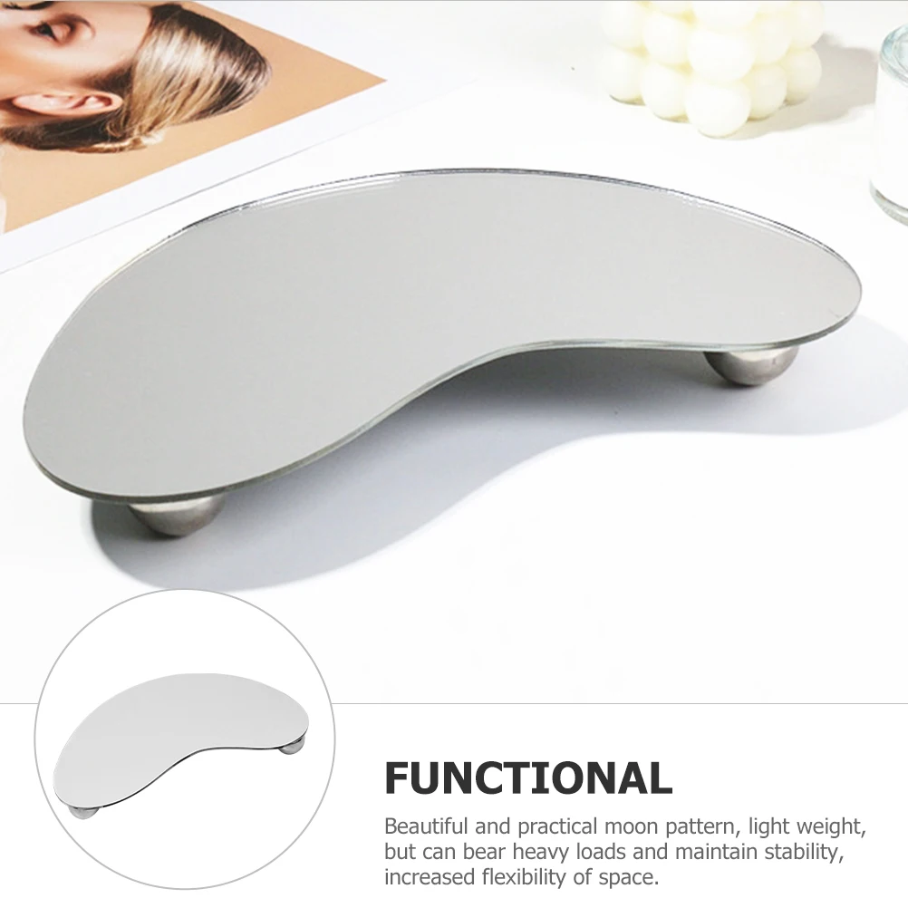 

Moon Shaped Mirror Tray Perfume Holder ganizer Silver Perfume Vanity ganizer Bathroom Jewelry Storage Display Home Gifts