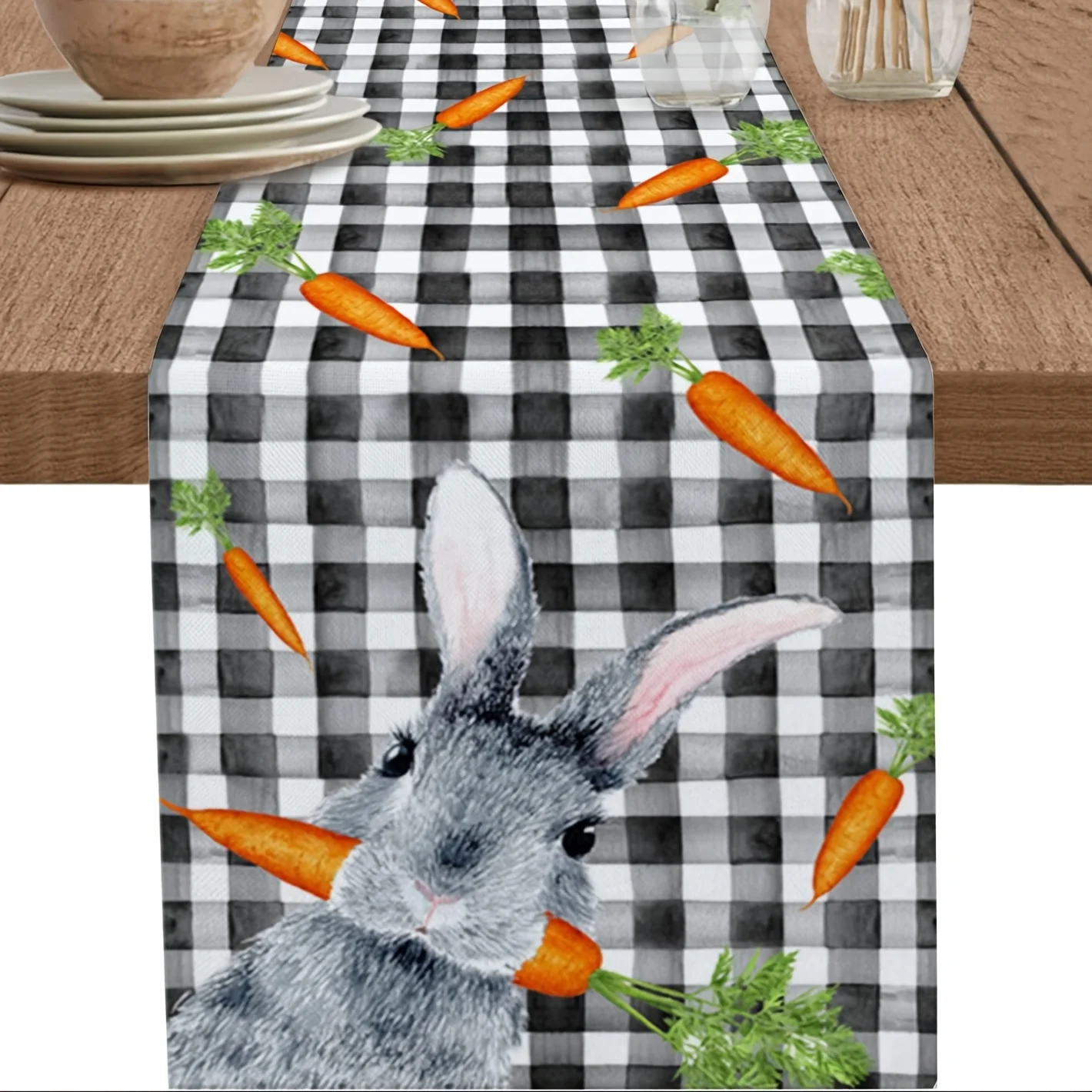1 Stück Oster-Feiertagsdekoration Hasen-Karotten-Tischläufer |   Leinen 2D-Druck |   Vielseitige Ess-/Wohnzimmerdekoration |   Schönes Festtagsgeschenk für Freunde