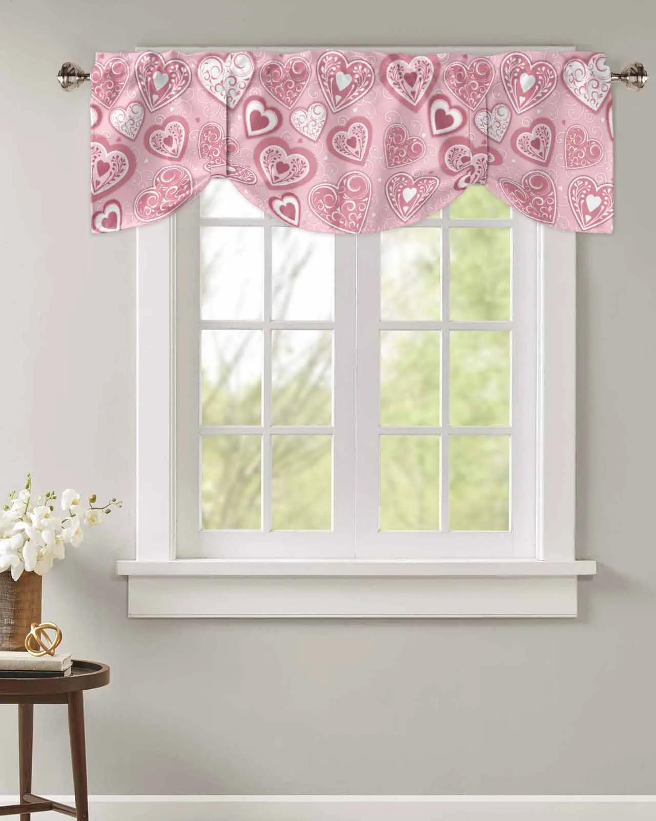 Valentine'S Day Love Pink Window Curtain Living Room Kitchen Cabinet Tie-up Valance Curtain Rod Pocket Valance