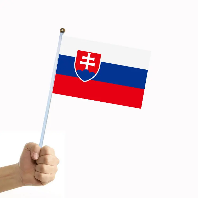 50/100Pcs Get into Festive Spirit with Slovak Hand Waving Flags - Durable Double-Sided Print, 14x21cm Polyester Flag wholesale