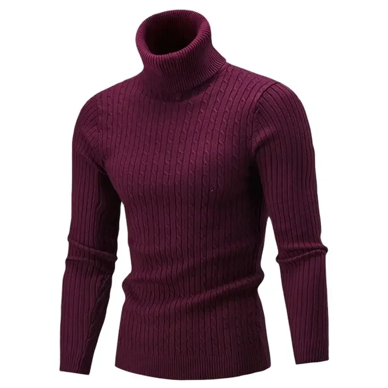 New Men's High Neck Sweater Solid Color Pullover Knitted Warm Casual Turtleneck Sweatwear Woolen Mens Winter Outdoor Tops