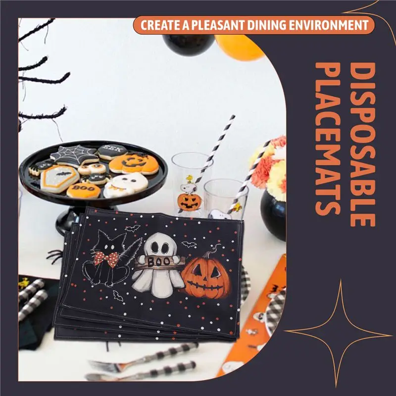 ETRT Polka Dot Ghostly Pumpkin Cat Halloween Placemats Seasonal Fall Table Decor