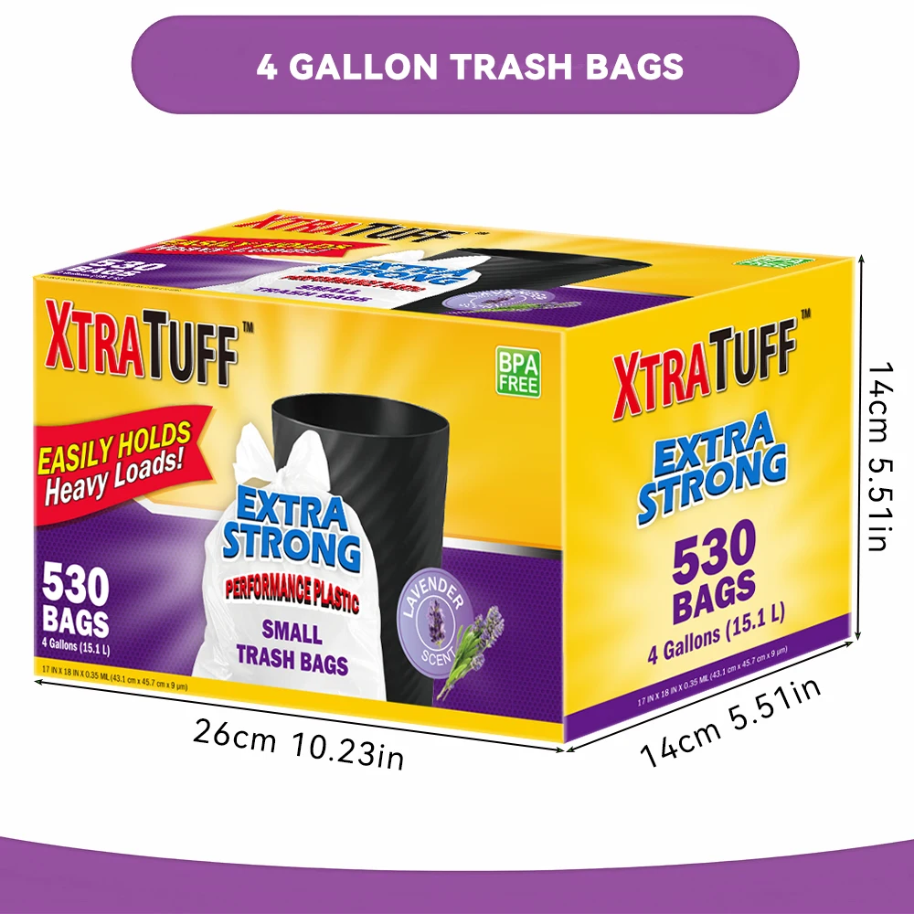 Xtratuff Basics Trash Bags 4 Gallon Flap Ties Small Garbage Bags White Trash Bag Lavender Scent 530 Count