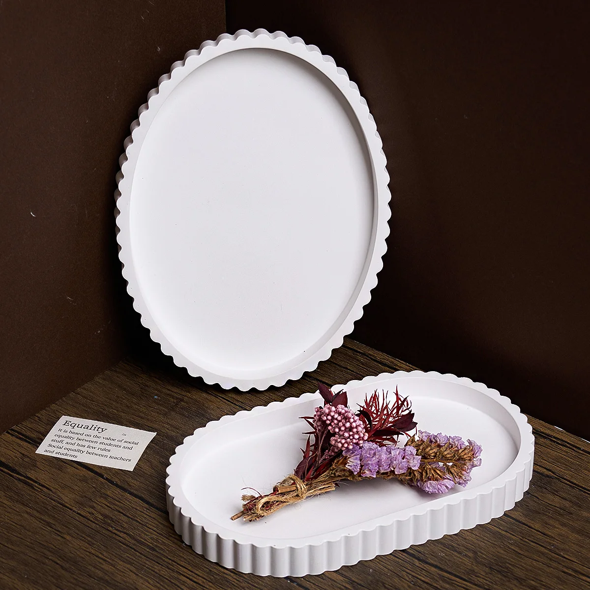 DIY Concrete Tray Silicone Mold Round Stripe Oval Gear Lace Storage Tray Coaster Vase Base Gypsum Resin Molds Home Decoration view 2