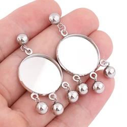 6pcs Stainless Steel 20mm Cabochon Earring Base Setting Blanks With Ball Charms Diy Post Ear Studs Findings For Jewelry Making