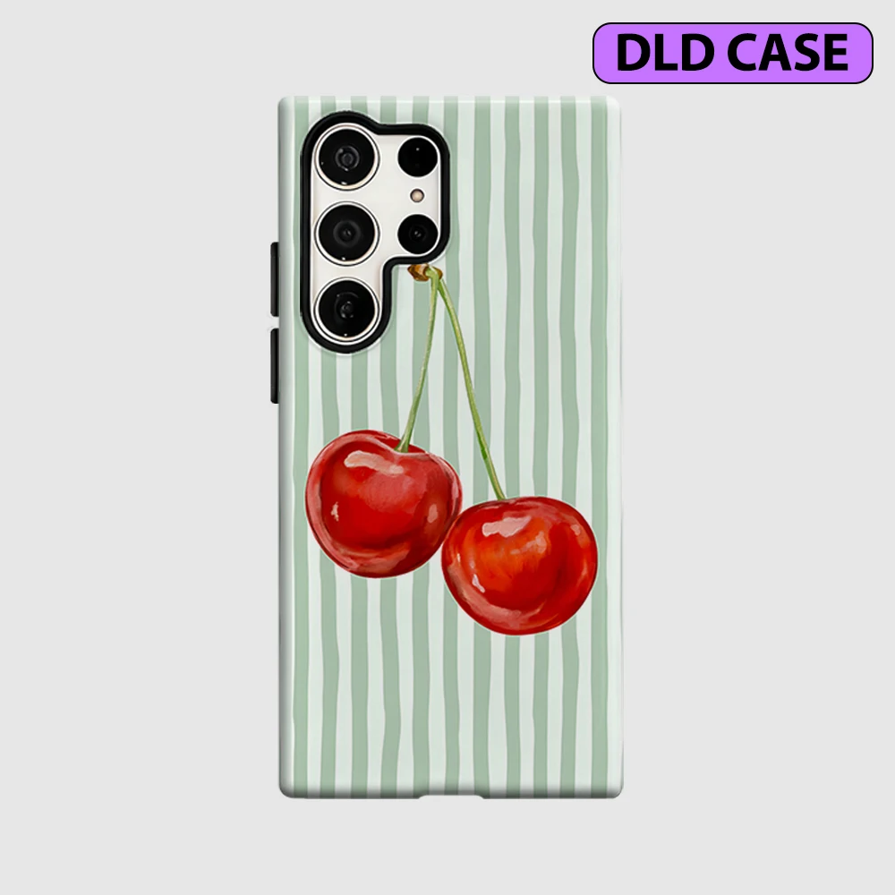Mint Cherry Phone Case for Samsung Galaxy S26 S25 Ultra S24 S23 Ultra Plus Shockproof Double Layer Tough Back Cover