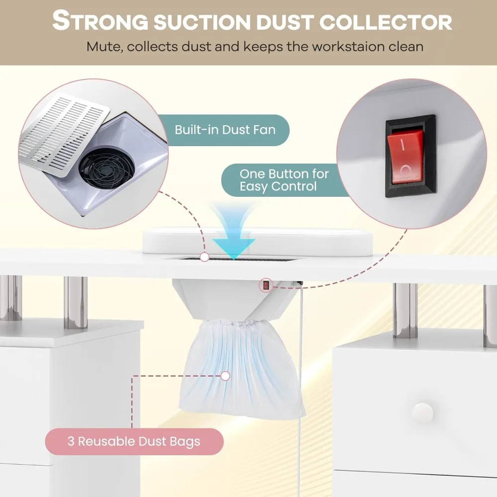 مكتب فني الأظافر الكل في واحد مع مجمع الغبار الكهربائي ووسادة ناعمة وميزات الهاتف المحمول لمحطات مانيكير الصالونات #2