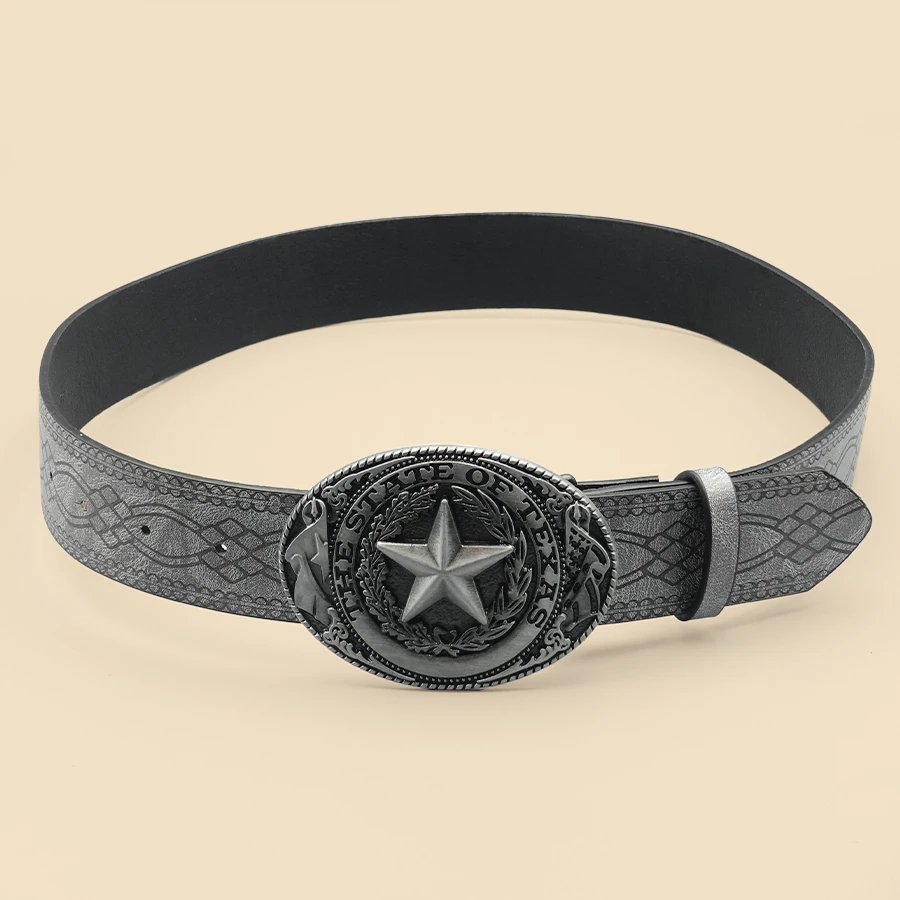 Grey Street Punk Belt, Retro Printed Casual Belt, Classic Denim Decoration