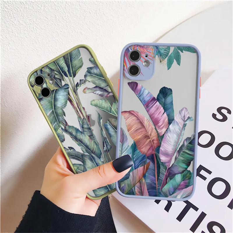 Funda de teléfono con hojas de palmera, planta y flor para iphone X XR XS 15 11 12 13 14 Pro Max 16 Plus 7 8 Plus, Funda trasera a prueba de golpes